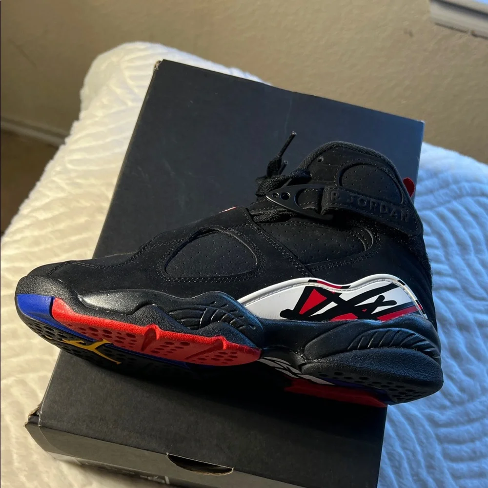 Jordan Kids Black and Red High-Top 8 Retro (GS) Sneakers